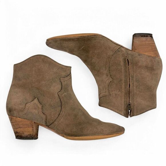 Isabel Marant Dicker Suede Ankle Boots Distressed 40/9 Western Rodeo Cowgirl - Picture 4 of 13